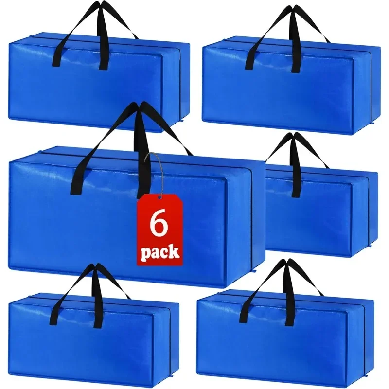 6 Pack Heavy Duty Extra Large Moving Bags Storage Tote - Strong Handles& Backpack Straps - Space Saving Storage Bags Alternative