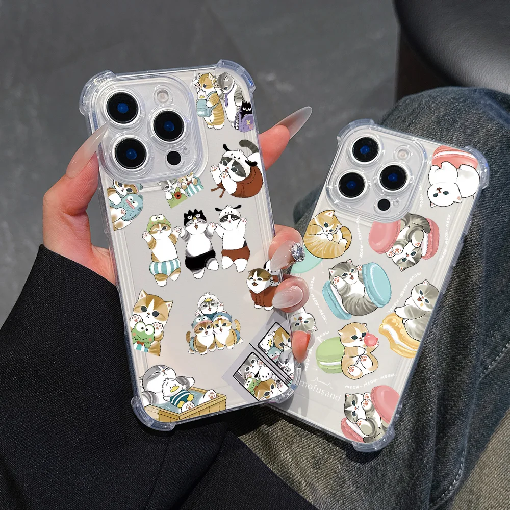 Etui na telefon Cute Cartoon M-Mofusand cat do iPhone 16 15 14 13 12 11 Mini Pro Max X XR 8 Plus SE2020 Wstrząsoodporna przezroczysta obudowa