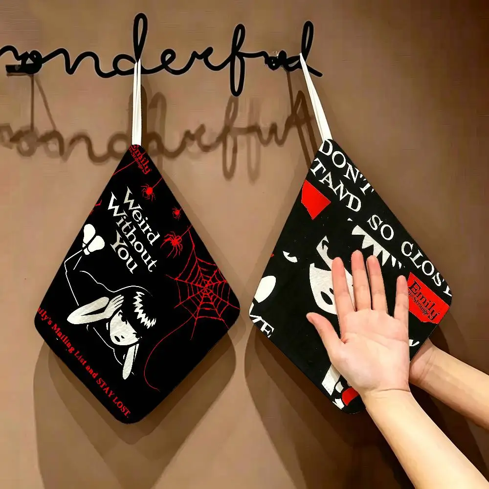 E-Emily-The-Strange Gothic-Alternative Polyester Cotton Hand Wiping Towel, Hanging Design, Durable for HouseholdToilet Use