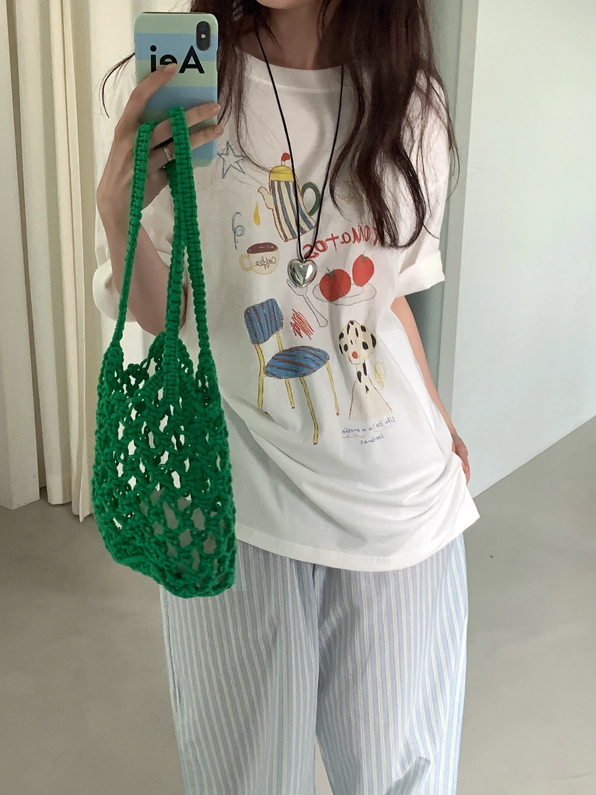 Sakura Cotton Short Sleeve T-Shirt Women Loose Fit Printed Casual Style Summer Top Female Fashion round Neck Pure Cotton Shirt