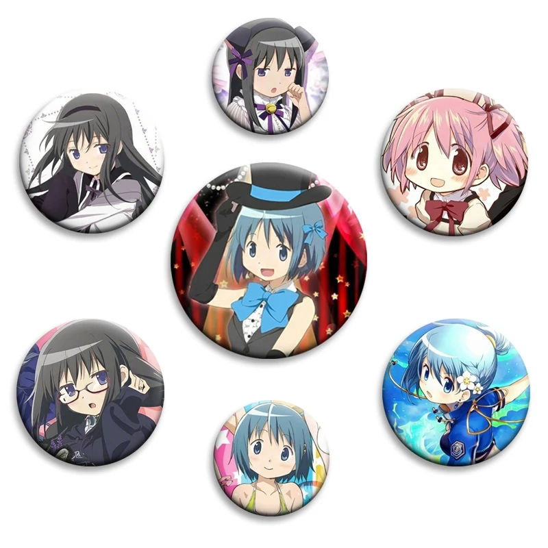 Anime Puella Magi Madoka Magica Lapel Pins Cartoon Kyoko Sayaka Creative Brooches Round Badge for Bag Clothes Accessories Gifts