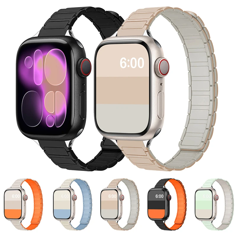 Dünnes Silikonarmband mit Magnetverschluss für Apple Watch S11 10 46/42mm 45mm 44 38mm 40mm 41mm 42mm iWatch SE 9 8 7 6 5 4 3 2 1