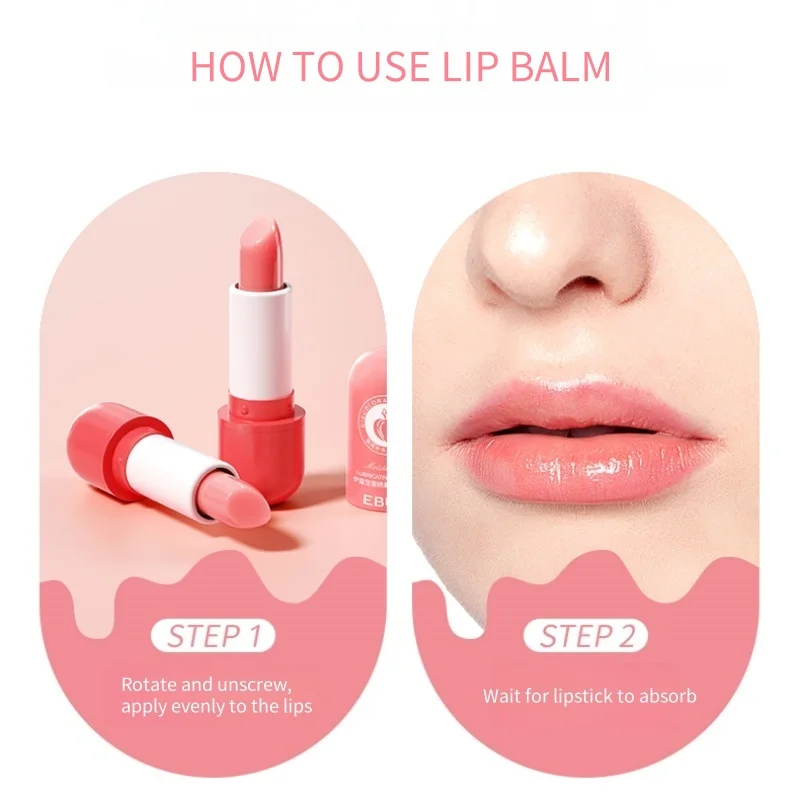 

Персиковый бальзам для губ, меняющий цвет, с легкой и гладкой текстурой, освежающий и нелипкий, придает влажный эффект, защищает губы, помогает улучшить состояние сухих губ, изысканный и компактный, удобно носить с собой, и обеспечивает здоровье кожи губ 