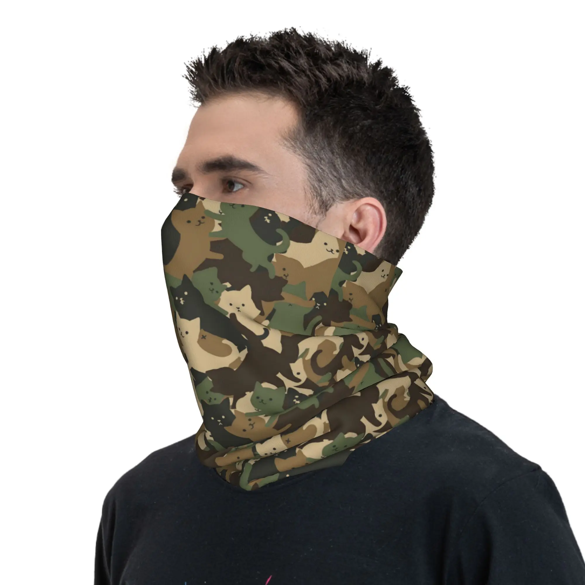 Custom Cute Cat Camouflage Bandana Neck Warmer Men Women Winter Hiking Ski Scarf Gaiter Flecktarn Camo Face Cover image 6