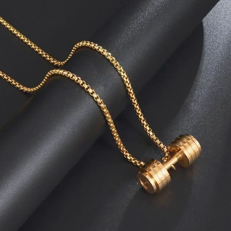 Stainless Steel Barbell Dumbbell Pendant Men\\\\\'s Fitness Bodybuilding Necklace Women\\\\\'s Gym Casual Sports Jewelry
