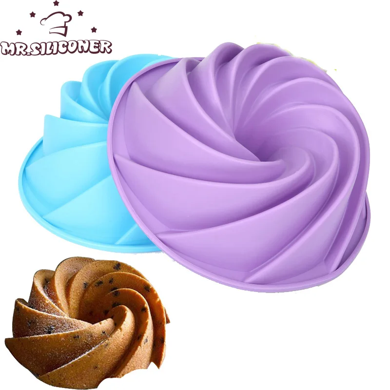 DIY Large Spiral Shape Silicone Bundt Cake Pan 10- inch Bread Bakeware Mold baking Tool Cyclone Shape Cake Mould DIY Baking Tool