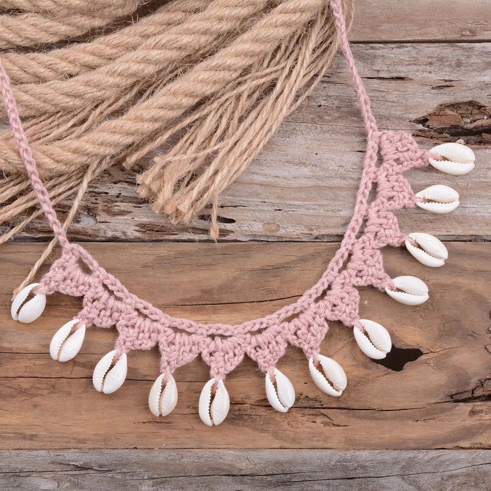 Originality Hand Woven Handmade Woven Shell Necklace Seashell Summer Beach Necklaces Jewelry Gift