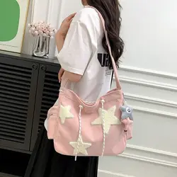 Niche Design Handbag Star Female Student Large Capacity Commuting Tote Corduroy Shoulder Crossbody Bag 2024 New