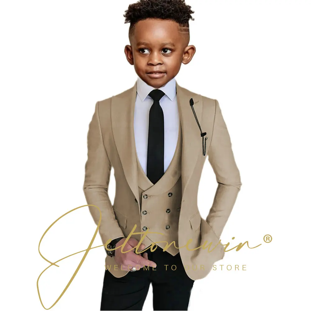 

Beige Suit for Boys Wedding Tuxedo Peak Lapel Jacket Pants Vest 3-piece Set Fashion Custom Clothes 2-16 Years Old