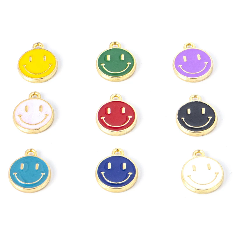 10pcs Cute Round Face Charms Double Face Enamel Alloy Charms Handmade Pendants DIY Earring Bracelet Jewelry Accessories