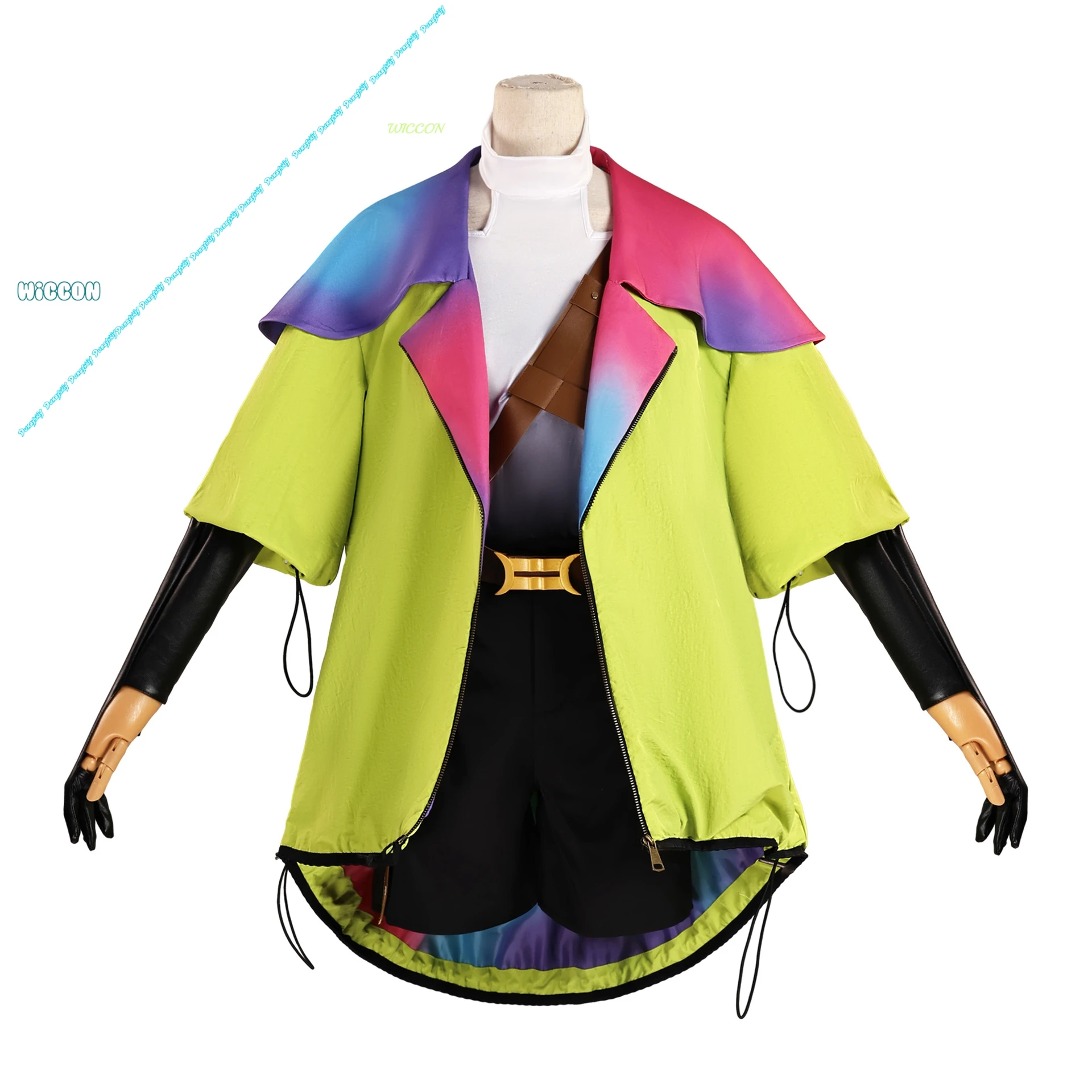 أنيمي لعبة Gnosia يوري شعر مستعار تأثيري سترة خضراء مجموعة تي شيرتات قصيرة للأطفال النساء هالوين عيد الميلاد لعب الأدوار المعرض زي جديد