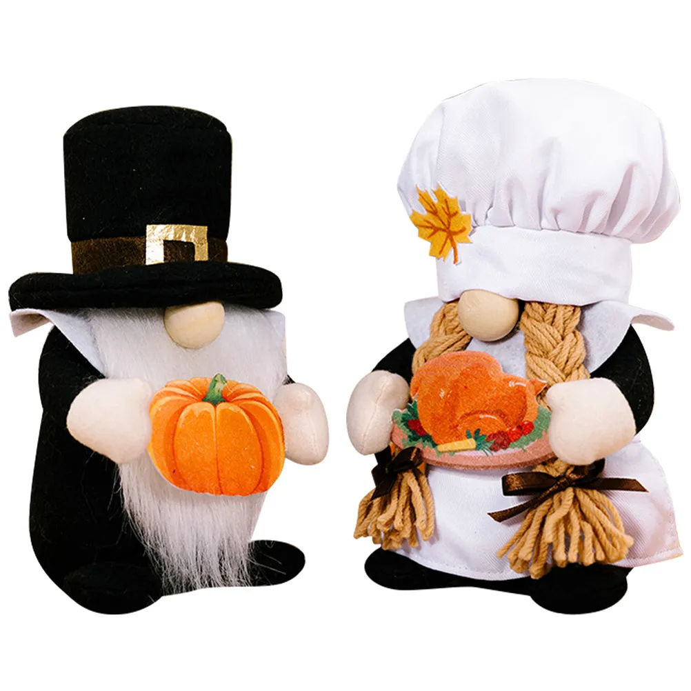 2Pcs Fall Harvest Gnome Ornament Set Premium Polyester Pumpkin Turkey Design Thanksgiving Party Decor Desktop Festive Layout