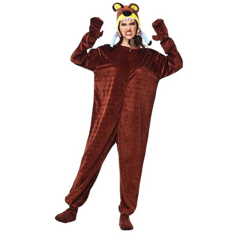 2024 neues Tier Kigurumi beängstigend Mann essen blutigen Bären Angriff Erwachsenen Kostüm für Halloween Karneval Purim Outfit