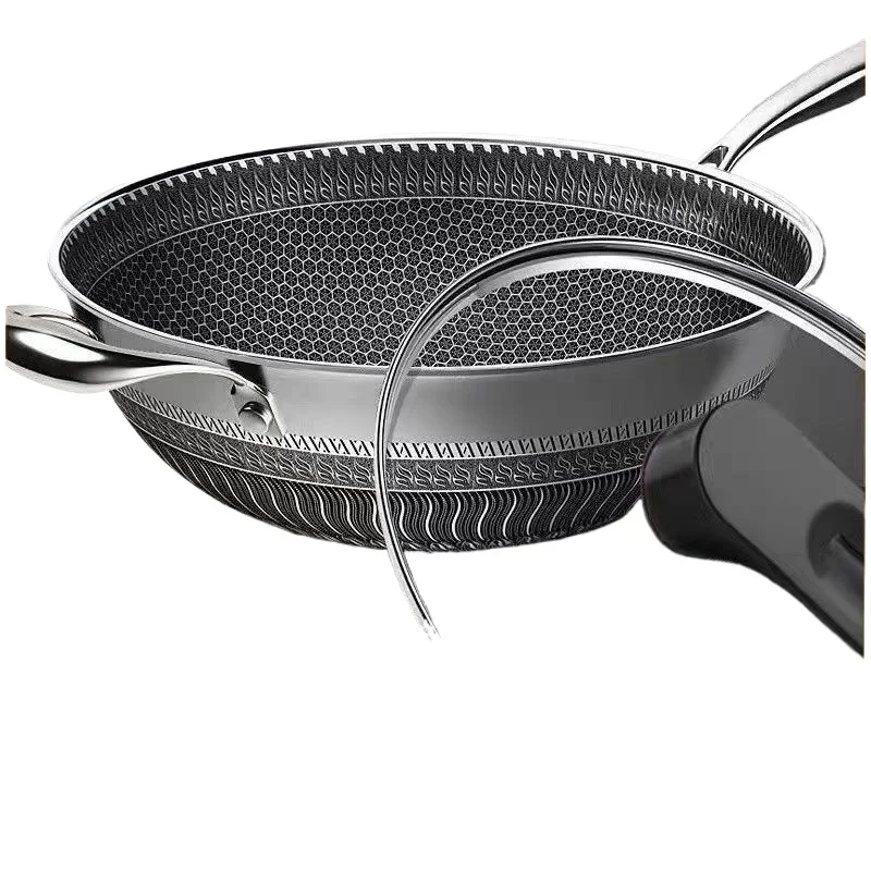 Thickened 316 Stainless Steel Pan, Non-stick Honeycomb Pan for Home Use on Induction and Gas Stoves