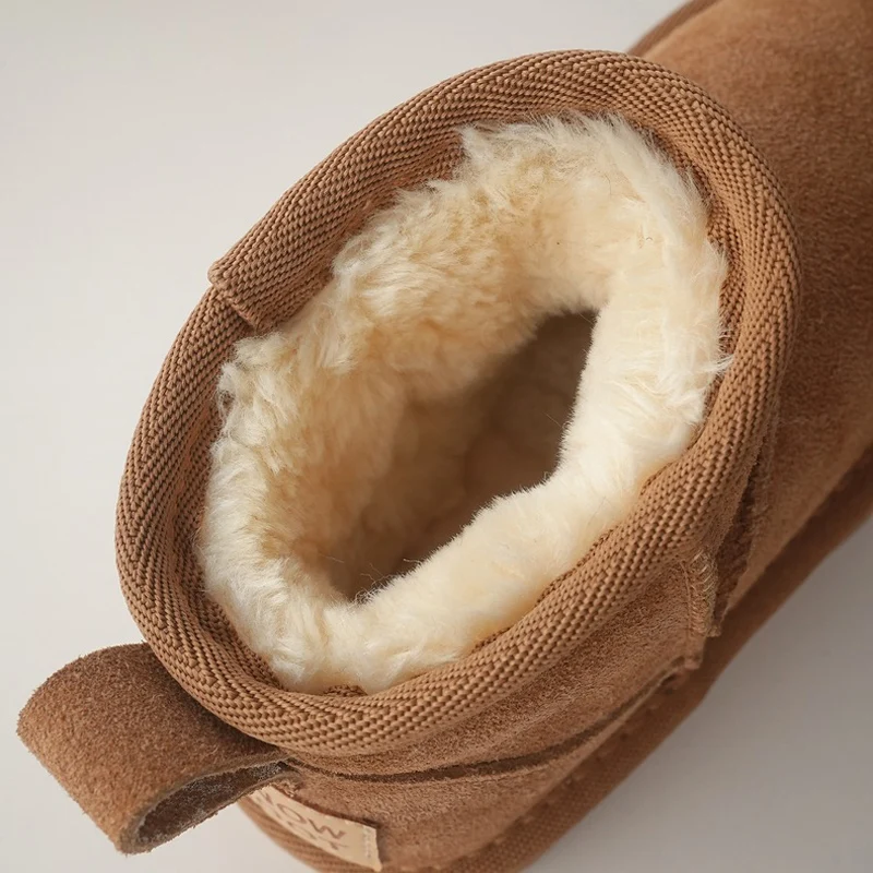 Botas de nieve de invierno para niños y niñas, botines cálidos con parte superior de gamuza de vaca gruesa de felpa, botas altas de nieve para clima frío