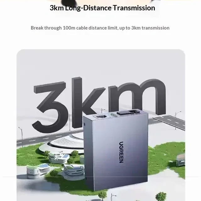UGREEN 65665 CM330 Gigabit Single Mode Single Fiber Optic Transceiver SC 3km Ethernet Converter with Surge Protection