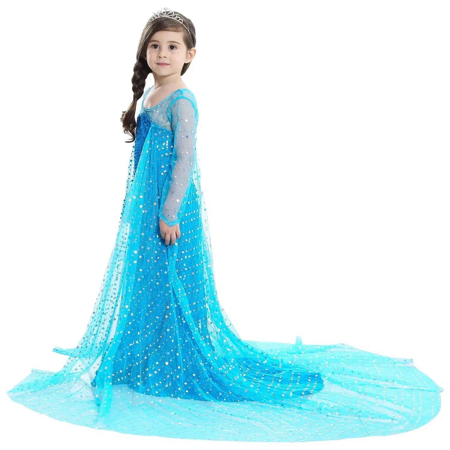 Kinder Elsa Prinzessin Kostüm-Set mit Zubehör, Pailletten-Cosplay-Outfit, Kleidung für kleine Mädchen für Halloween- und Geburtstagsfeiern – Detail 11