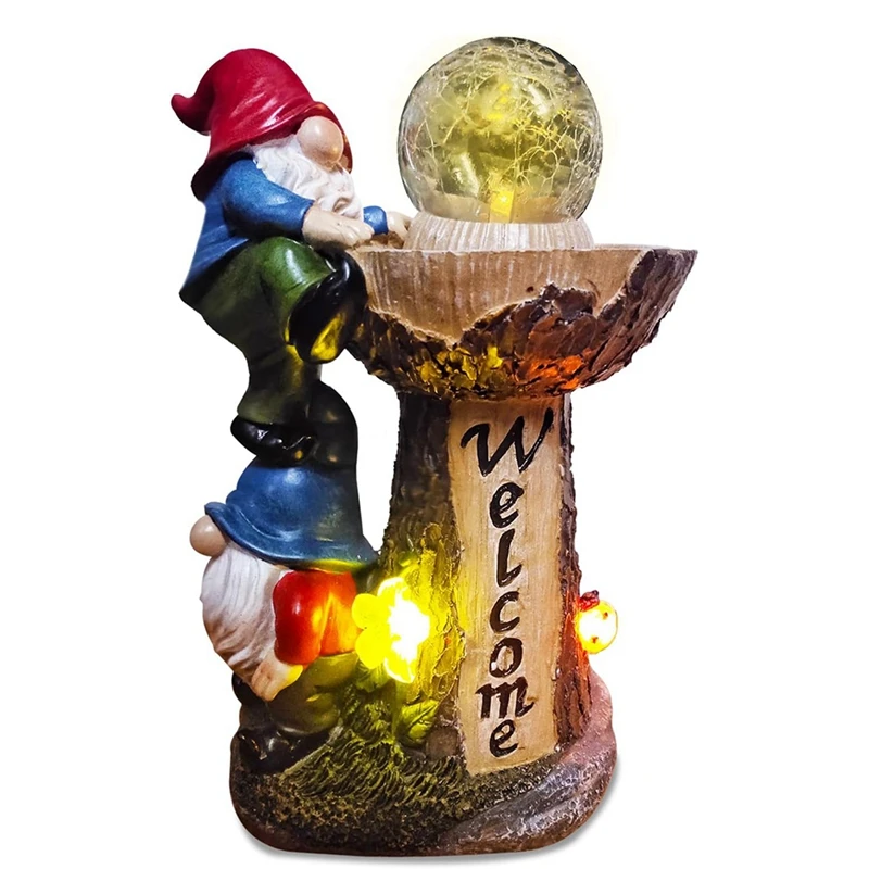 Garden Gnome Statue,Solar Garden Gnomes Decor With LED Light, Funny Garden Gnomes, For Patio Lawn Porch Decoration Easy Install