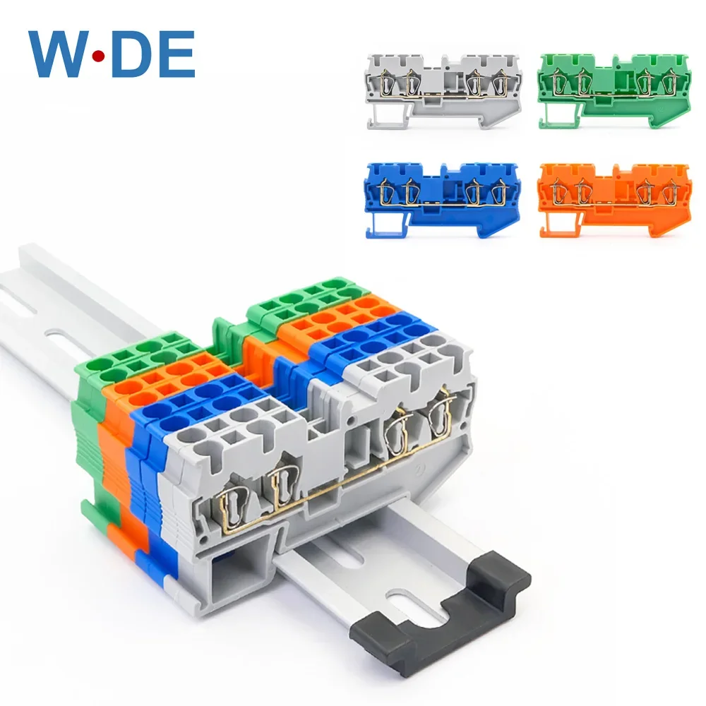 10Pcs Din Rail Terminal Block ST-2.5-QUATTRO Wire Connectors Return Pull Type 4 Conductors Spring Wiring Terminal Blocks