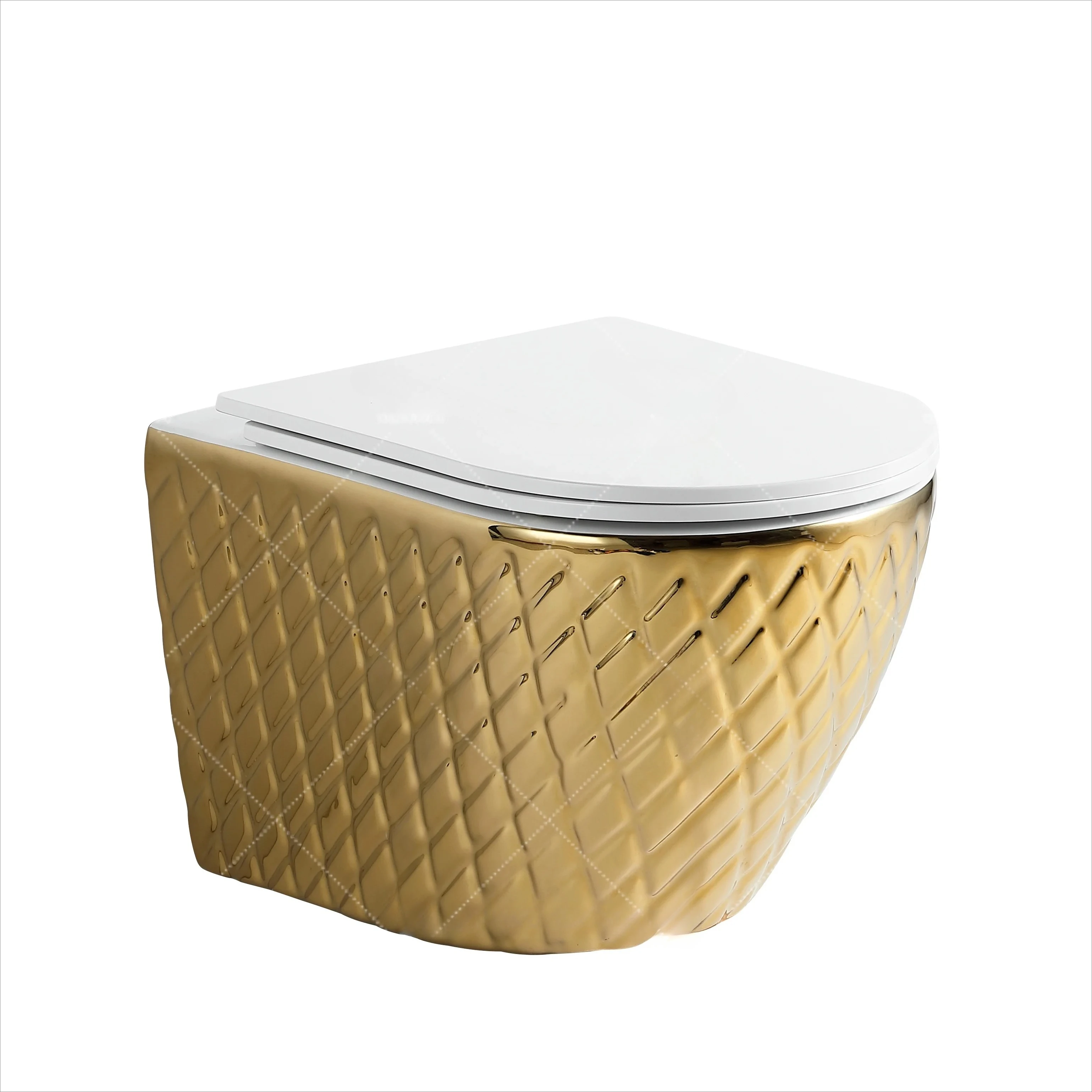 Wall Mounted Ceramic Luxury Style Gold Color Sanitary Ware Water Closet WC Bathroom Wall Hung Hanging Toilet Commode