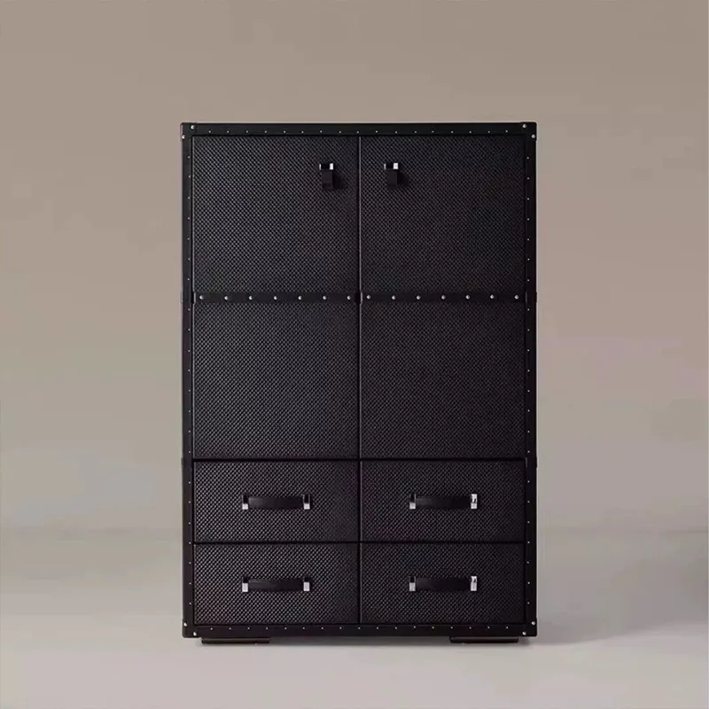 Italian light luxury solid wood wine cabinet luxury villa designer home high-end wall display cabinet leather locker