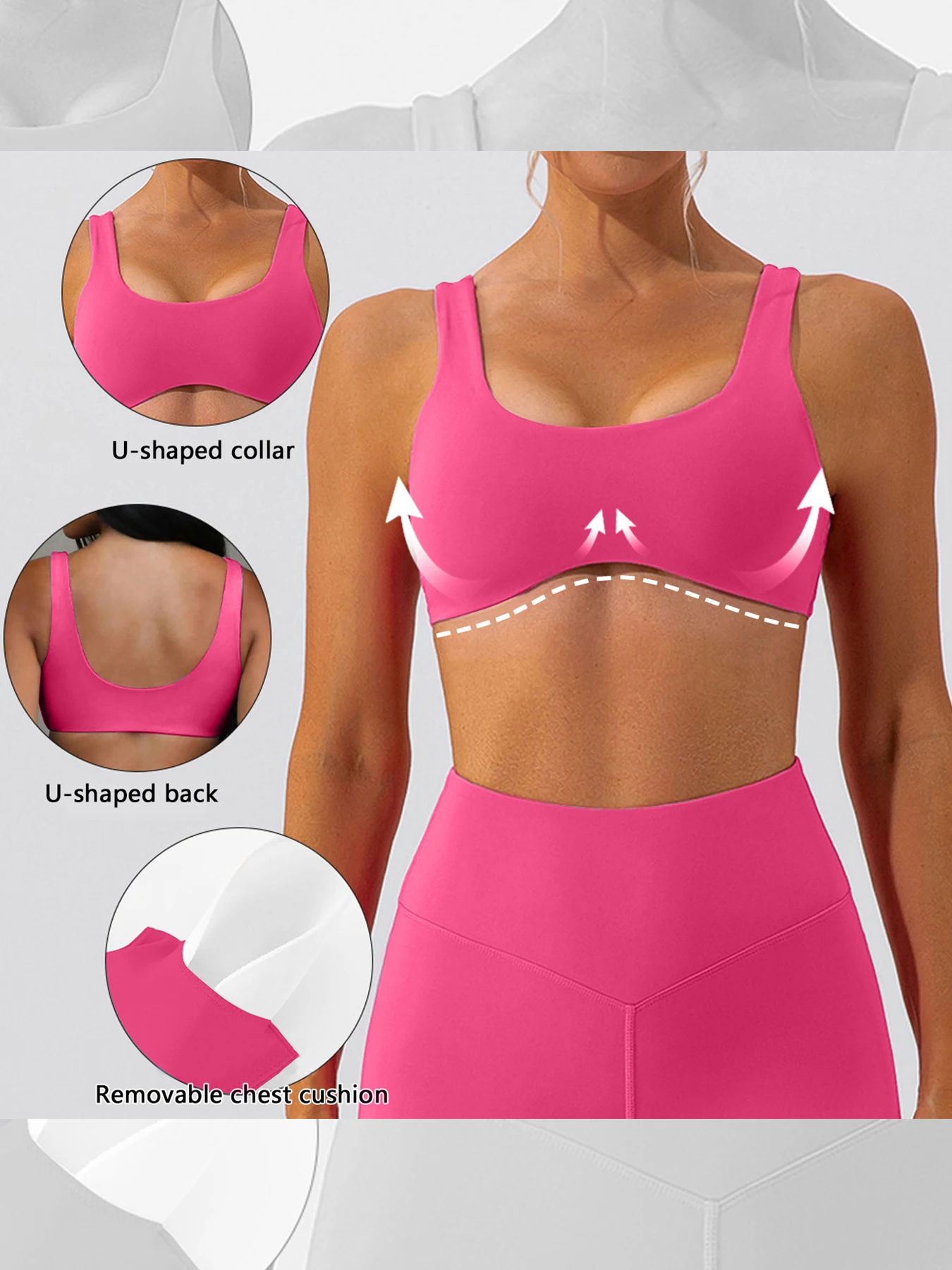 Unique design hot selling U-neck fitness suit, nude double-sided brushed yoga suit, tight fitting sports bra image 3