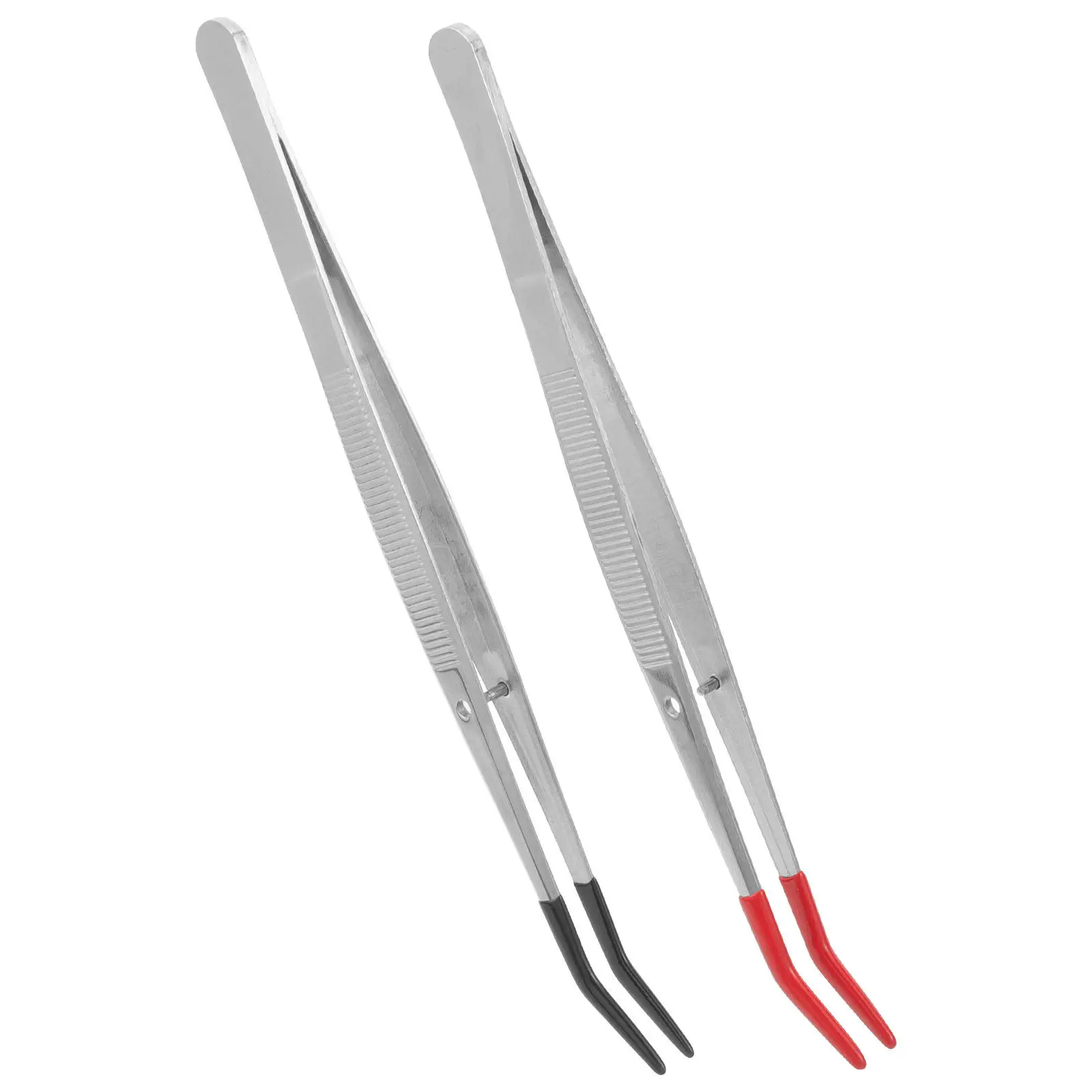 2Pcs Ergonomic Stainless Steel Tweezers Stamp Collector Tools False Eyelash Applicator Craft Jewelry Lab Photo Coin Tongs
