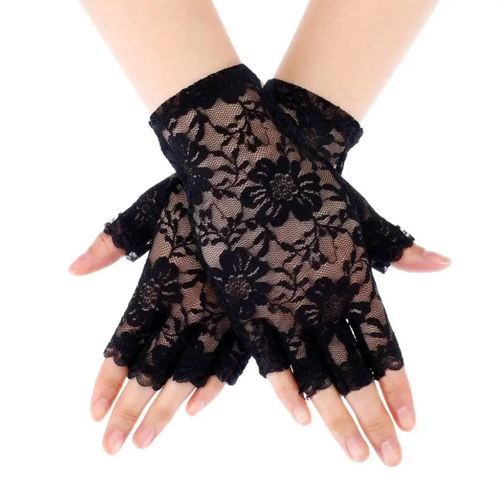 Mesh Mitten Lace Driving Gloves Ladies Long Fingerless Half Finger Fishnet Gloves Dance Gloves Mesh Mitten Lace Gloves