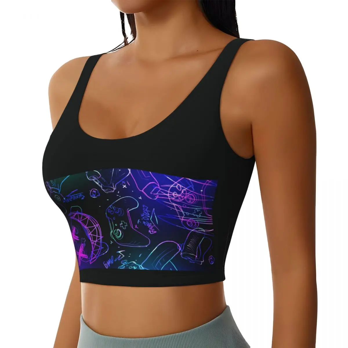 Custom Gamer Gaming Controller Button Workout Crop Tank Tops Women Video Game Lover Gift Running Sports Bras