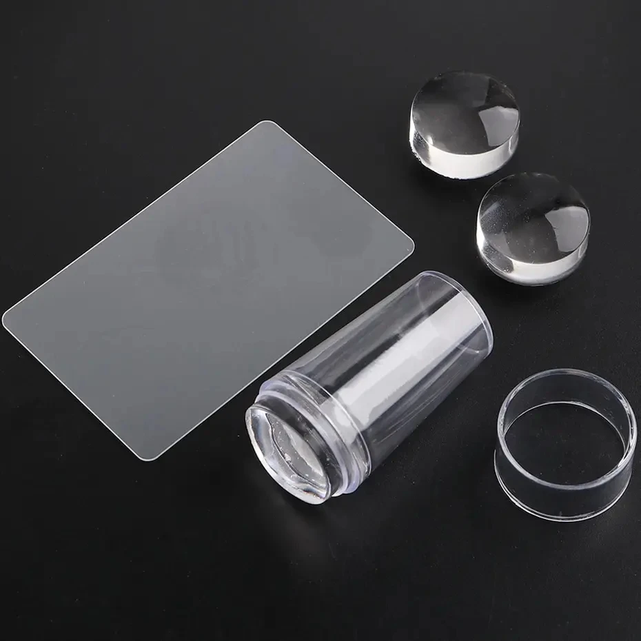 Transparent Nail Stamper With Scraper 2pcs Jelly Silicone Head Stamp for French Nails Printing Nail Art Stamping Plate Manicure