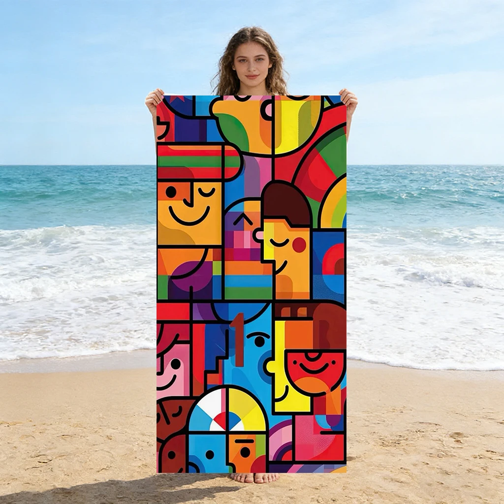 1pc Colorful Patchwork Beach Towel Large Towel Super Absorbent Suitable for Beach Vacation Pool Yoga Gym Summer Gift for Friends