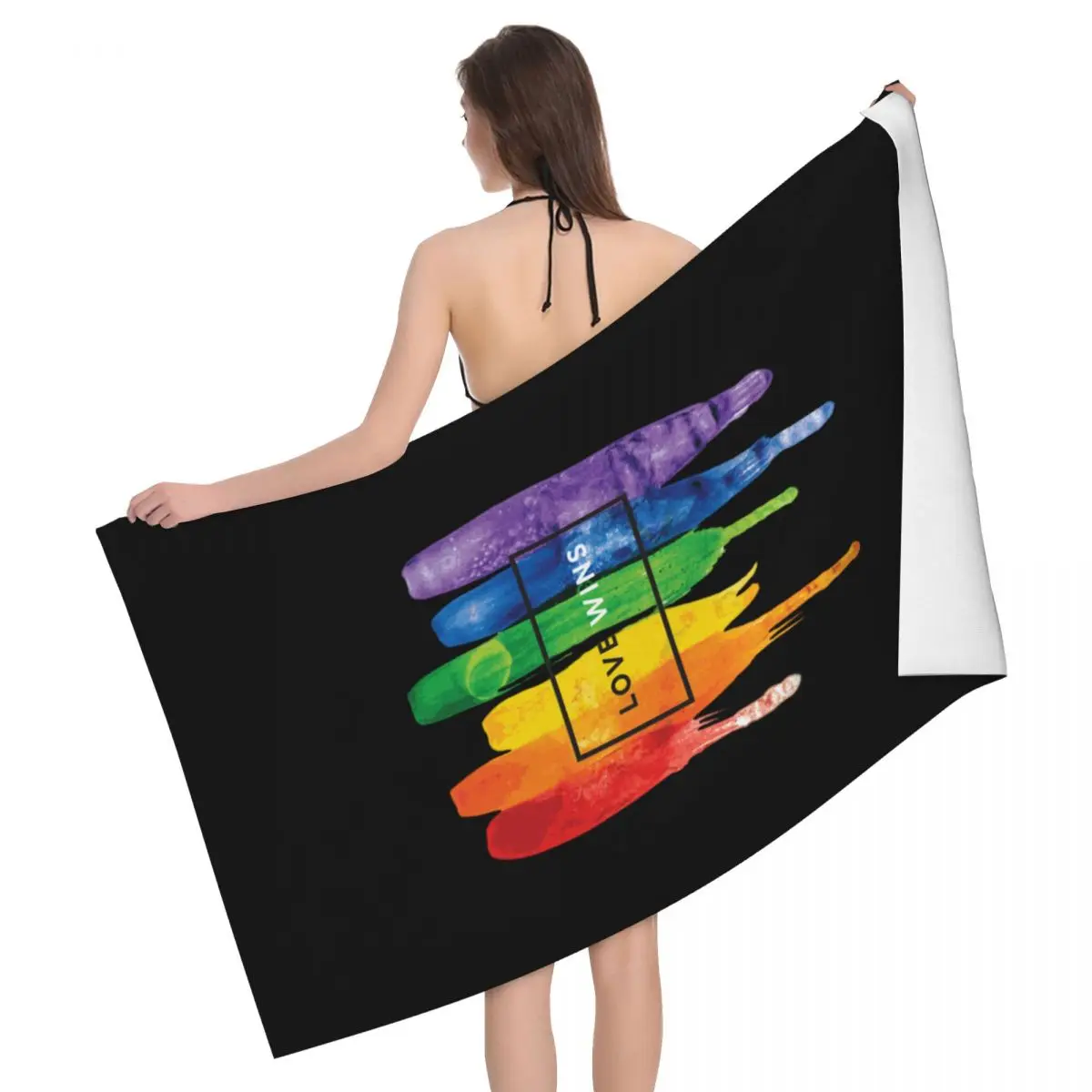 Customized Love Wins Rainbow LGBT Soft Linen Microfiber Bath Beach Towel Quick Drying Gay Pride Lesbian Bathroom Sports Towels