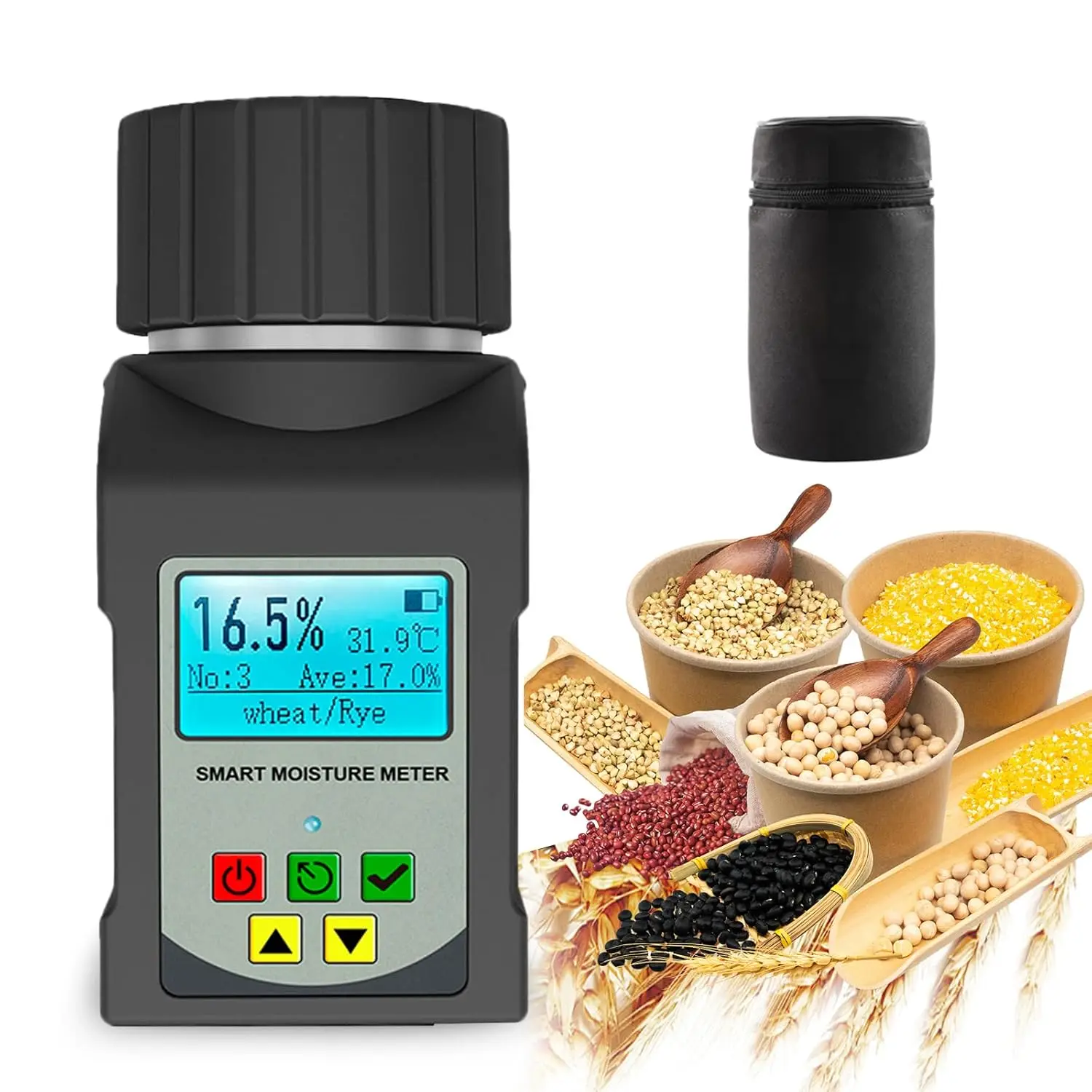 Grain Moisture Tester Portable High Precision Multi Crop Moisture Meter in 25 Grain Types Including Wheat, Soybean, Coffee