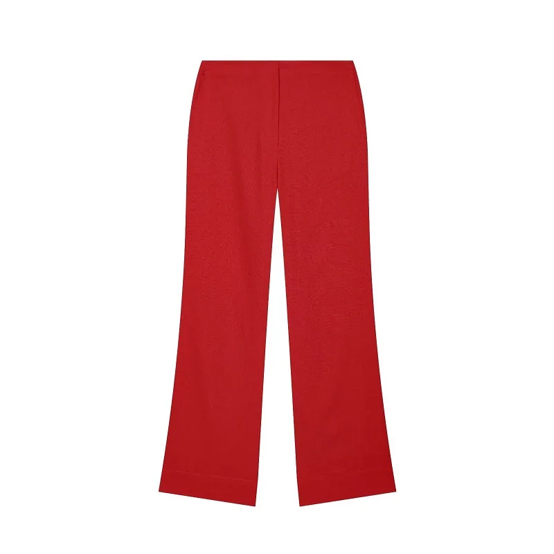 MUJER Rotes Gerades Hosen-Set 2-teilig Damen Sommer Niedrige Taille Damenhosen-Anzug Neckholder Crop Top Damen-Outfit Urlaubshose – Detail 6