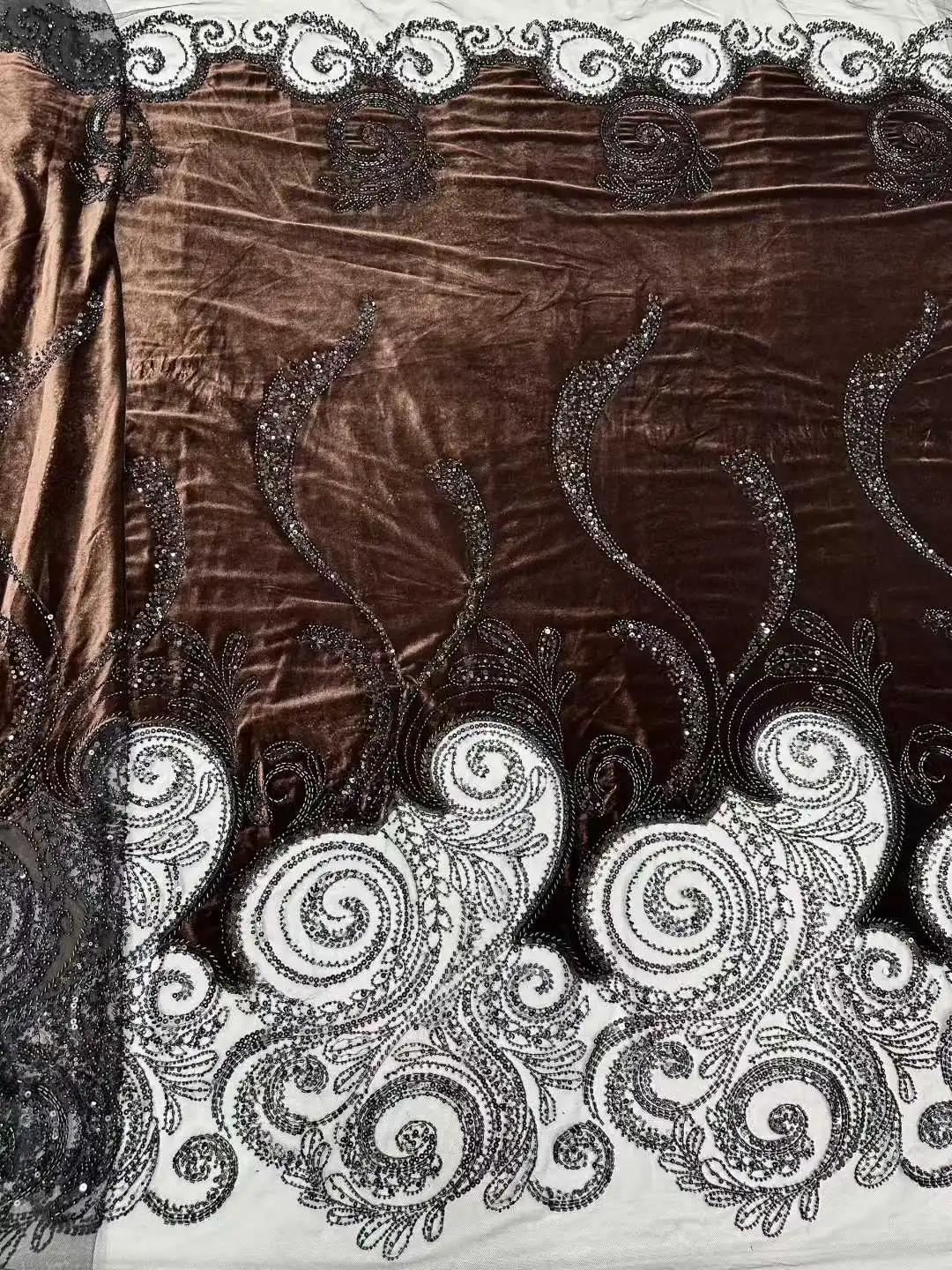 2026 قماش مخملي ناعم ورقيق فاخر بالحجارة – دانتيل أنيق عالي الجودة لفستان سهرة الزفاف الشتوي NN8238_R #5