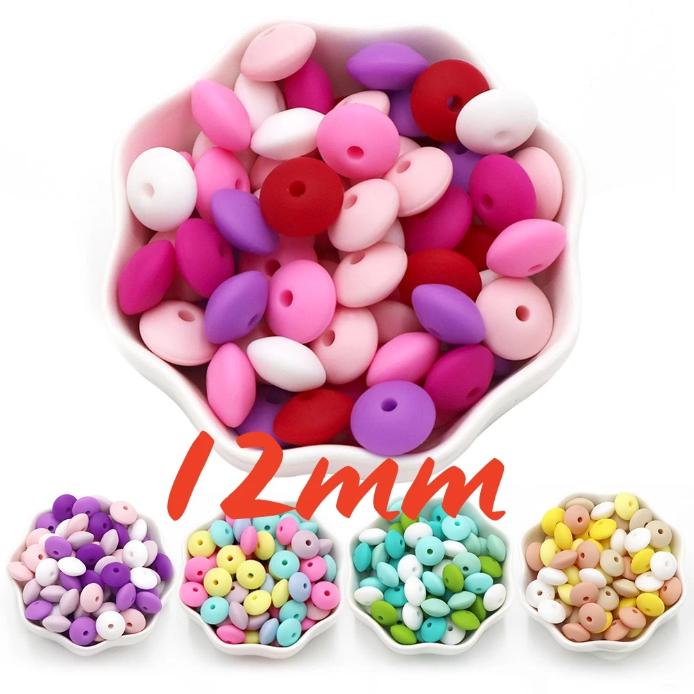 30pcs Silicone Lentil Beads BPA Free Food Grade Rodent DIY Charms Newborn Nursing Accessory Teething Necklace 12mm Abacus Bead