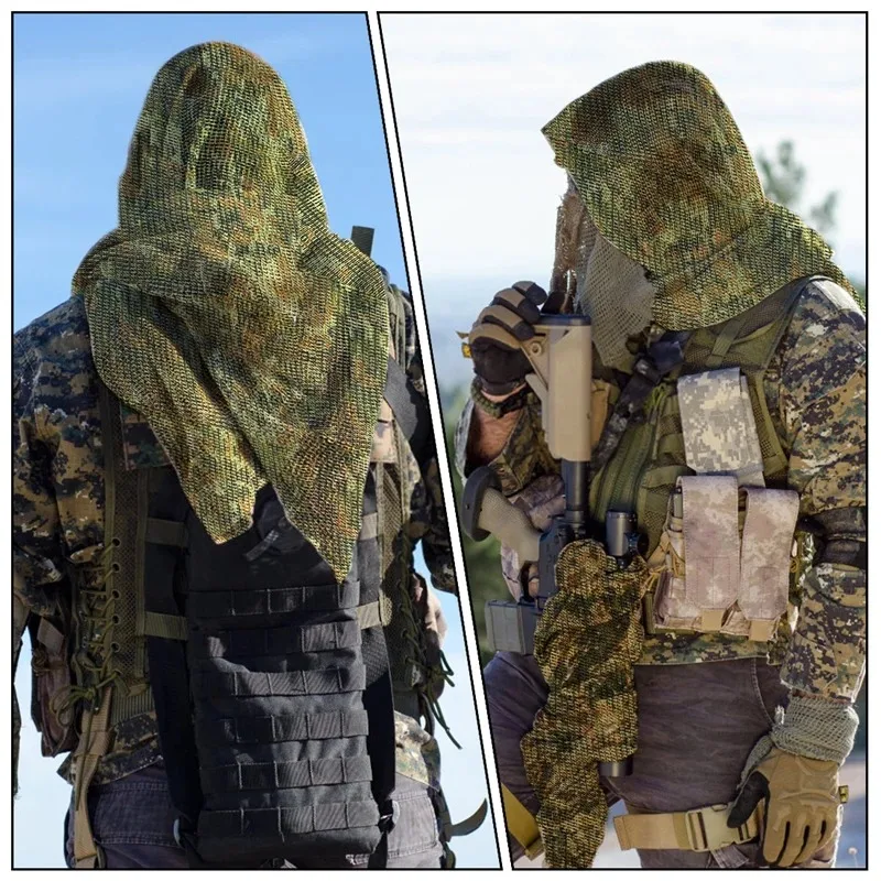 Tactical camuflagem rosto cachecol, malha pescoço cachecol, militar net, sniper véu, cabeça envoltório, rosto cachecol, bandana