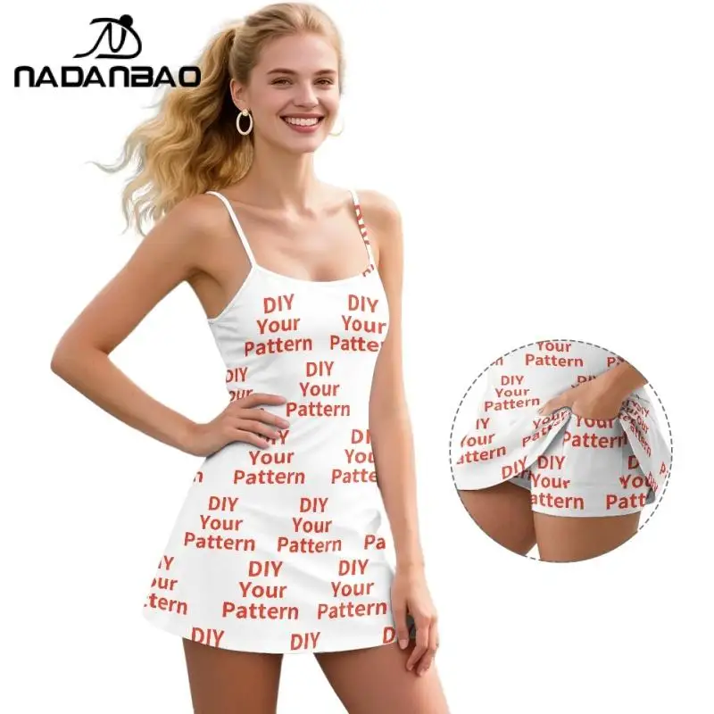 

Nadanbao Custom Logo or Image Printing Women's Golf Tennis Dress Diy Suspender Sports Suit High Elastic Soft Dresses Shorts Set