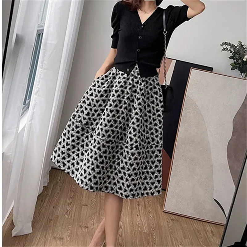 Elegant Skirts For Women Chic 3D Embroidery Print A-line Jupe  Faldas De Mujer High Waist Slim Fit Vintage Korean Style Skirt