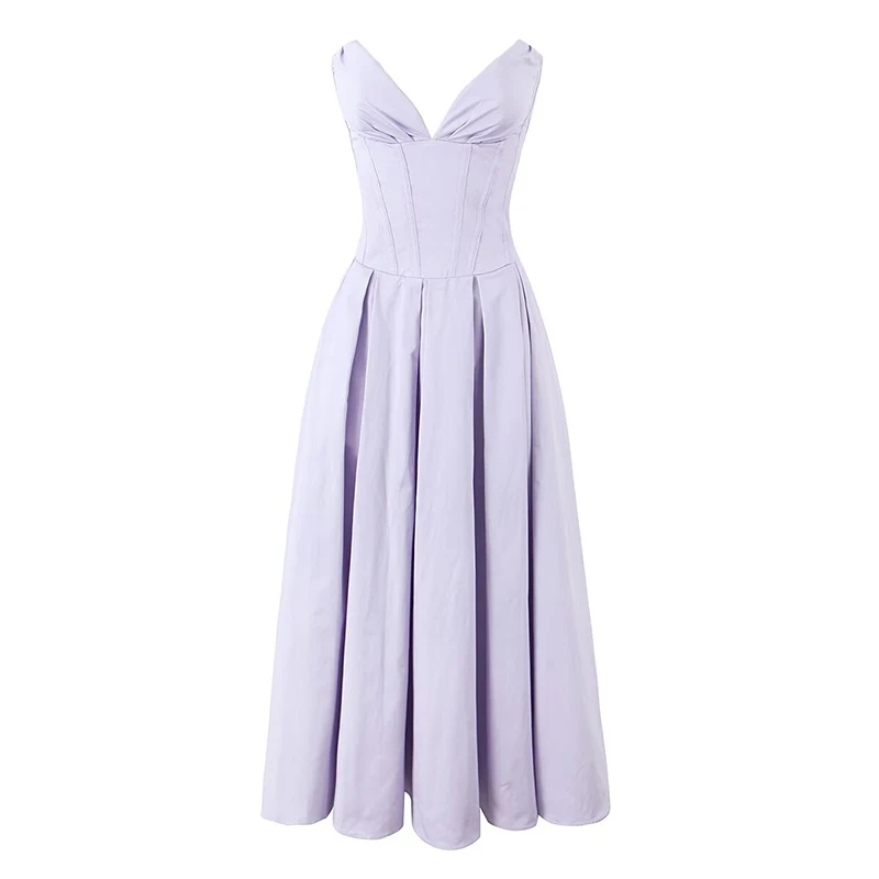 

Women Deep V Strapless Wedding Guest Long Corset Dress Sexy Elegant Evening Party Dresses Bridesmaids Clothing Purple White