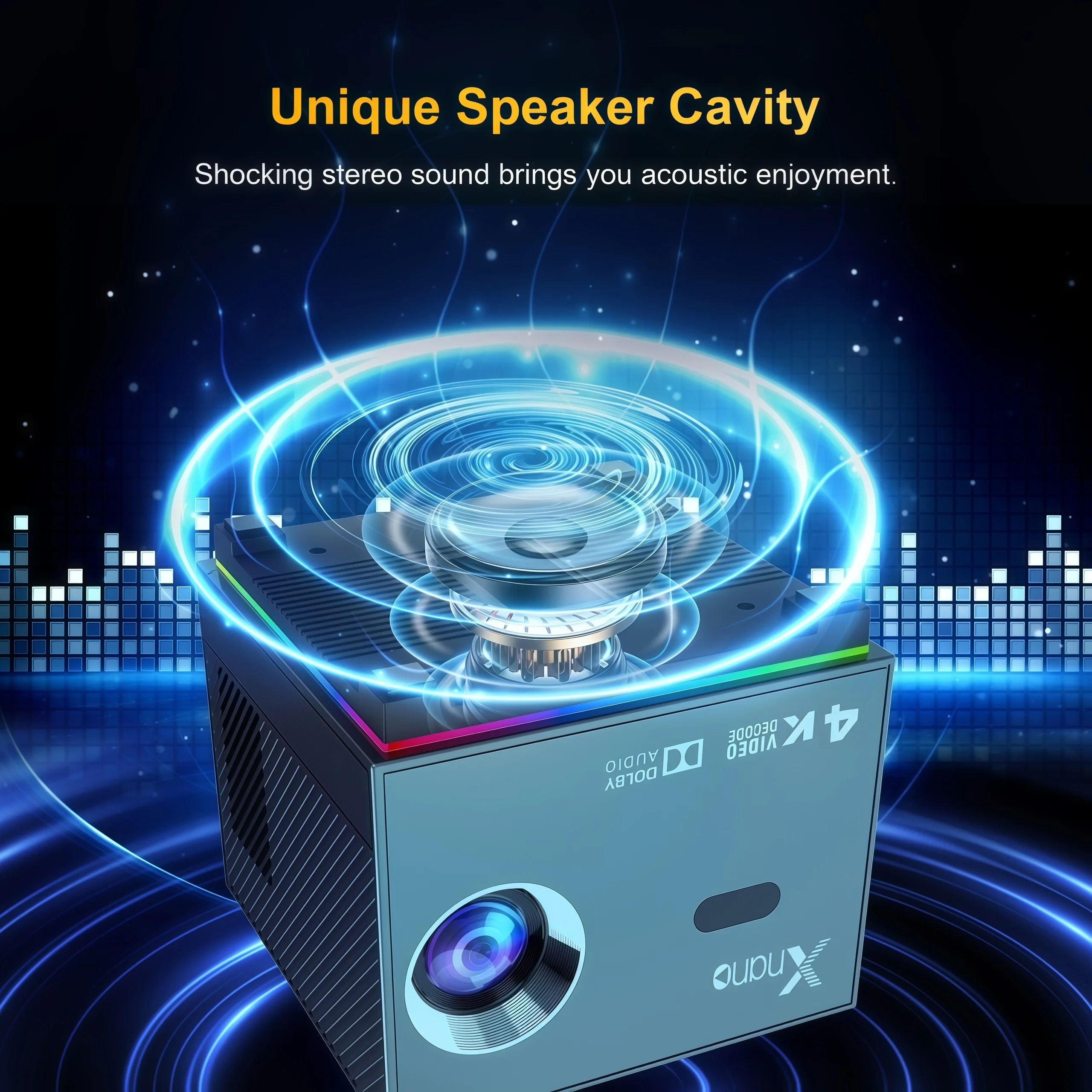 Xnano X3 Tragbarer Projektor 250ANSI Native 720P Unterstützt 4K Elektrischer Fokus Auto-Keystone Android 11 Dual-WLAN Bluetooth ARGB-Licht Heimkino-Beamer für Schlafzimmer Gaming und Streaming – Detail 14