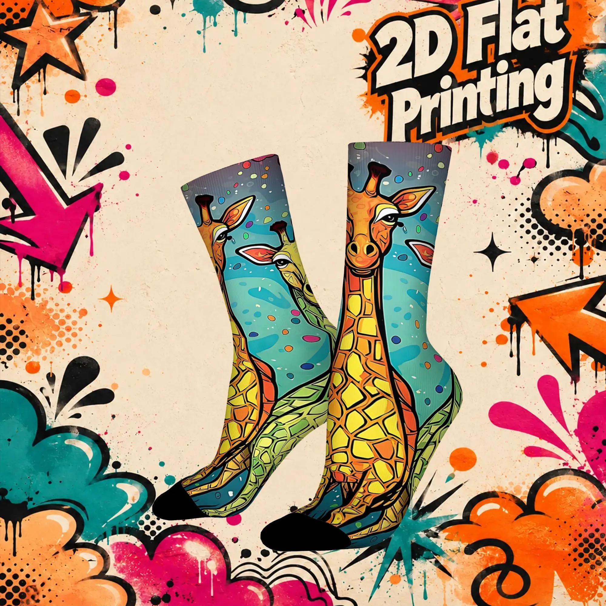 Fashion Vintage Giraffe Abstract Pattern Crazy Men's  Crew Sock Unisex  Funny  compression Socks