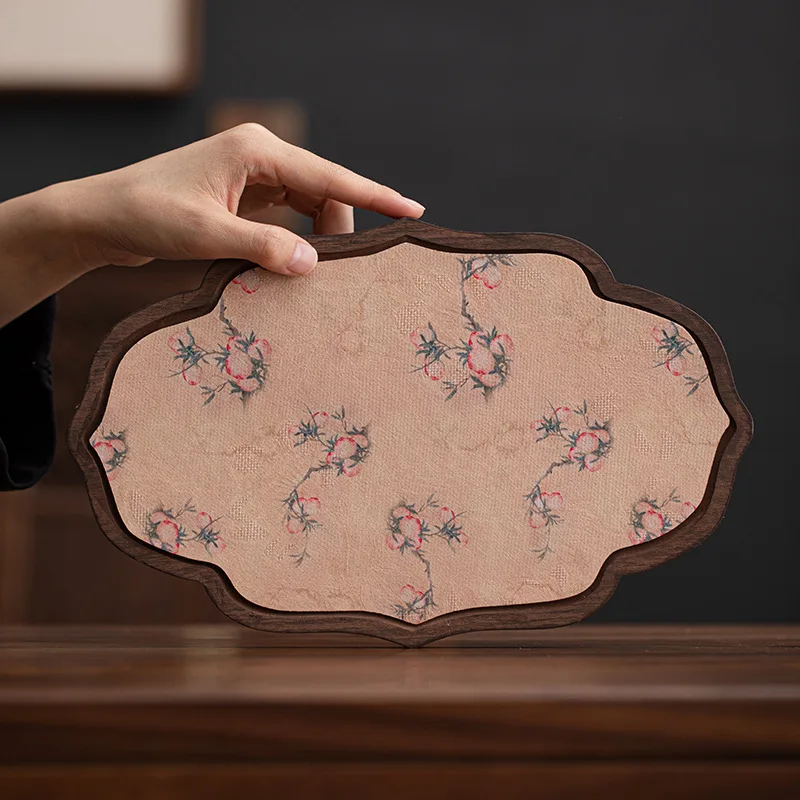 New imitation walnut tea tray, Chinese retro dry brewing tray pot holder, household small tea cup tray Kung Fu tea set