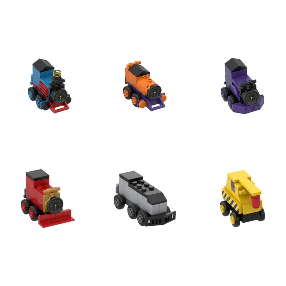 MOC-modelo de tren de dibujos animados para niños, bloques de construcción, Mini vía de coche, tren, ciudad Express, juguete de ladrillo ensamblado, regalo de Navidad