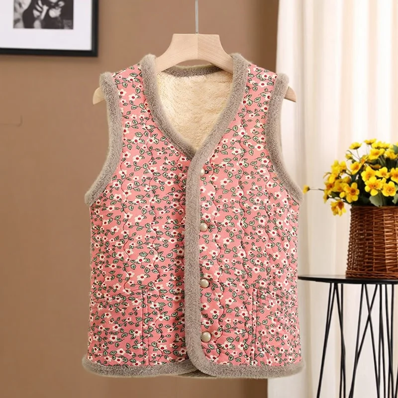 

Жилет с цветочной вышивкой Thiened, новинка зимы, теплая верхняя одежда на подкладке Fce и мать Sle Jaet для среднего возраста и ...