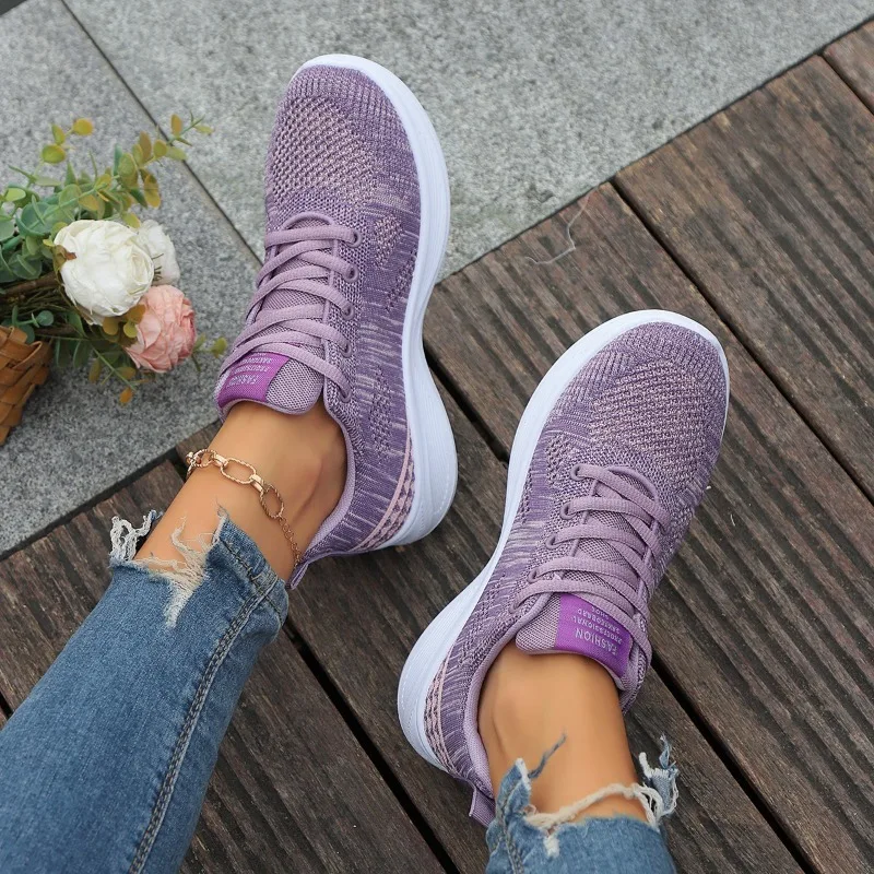 Purple Woman Designer Shoes 2024 New Breathable Mesh Women's Vulcanized Shoes Autumn Fashion Casual Lace Up Female Running Shoes