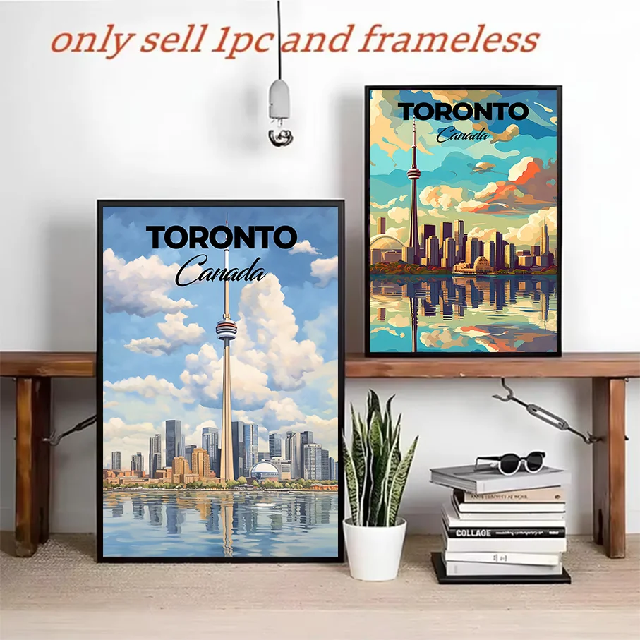 Toronto Canada Paint by Numbers Canvas Print CN Tower Skyline Frameless Canvas Wall Art Unframed DIY Decor