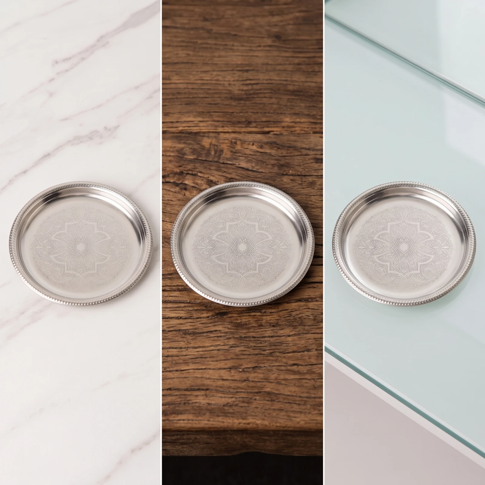 6 Pieces Coaster with Raised Rim Polished Metal Cup Tray Table Mat Reflective Coasters Shiny for Hosts, Tabletop