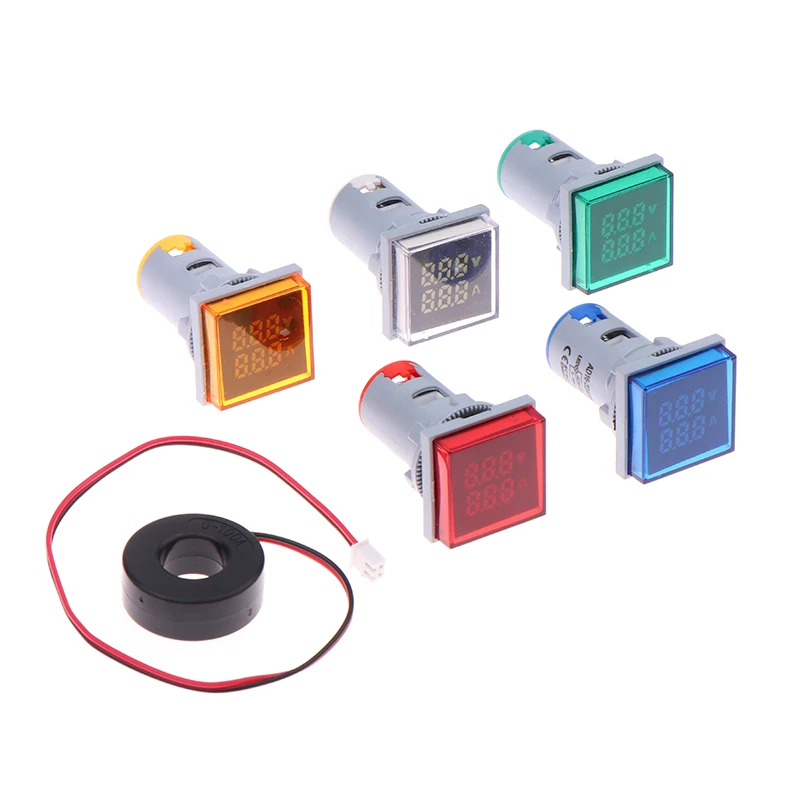 Mini voltmètre de courant numérique carré AC avec indicateur LED, ampèremètre, testeur de tension, 22mm