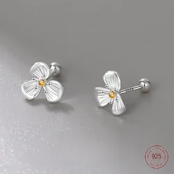 925 Sterling Silver Trifolium Flower Stud Earrings for Women Romance Nail Orchid Zircon Screw Korean Earring Fashion Jewelry